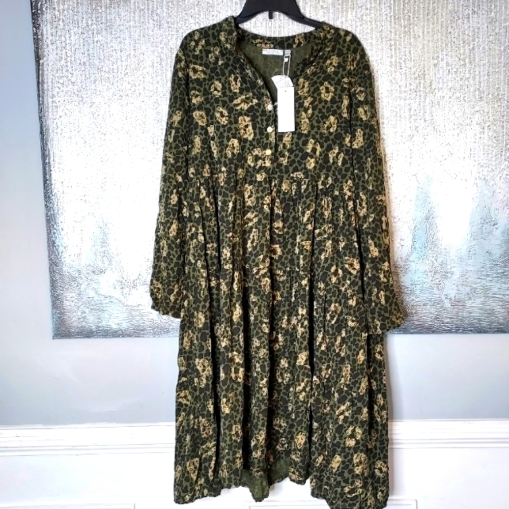 Vasna Viscose Tiered Animal Print Dress Made in Italy Size-XL